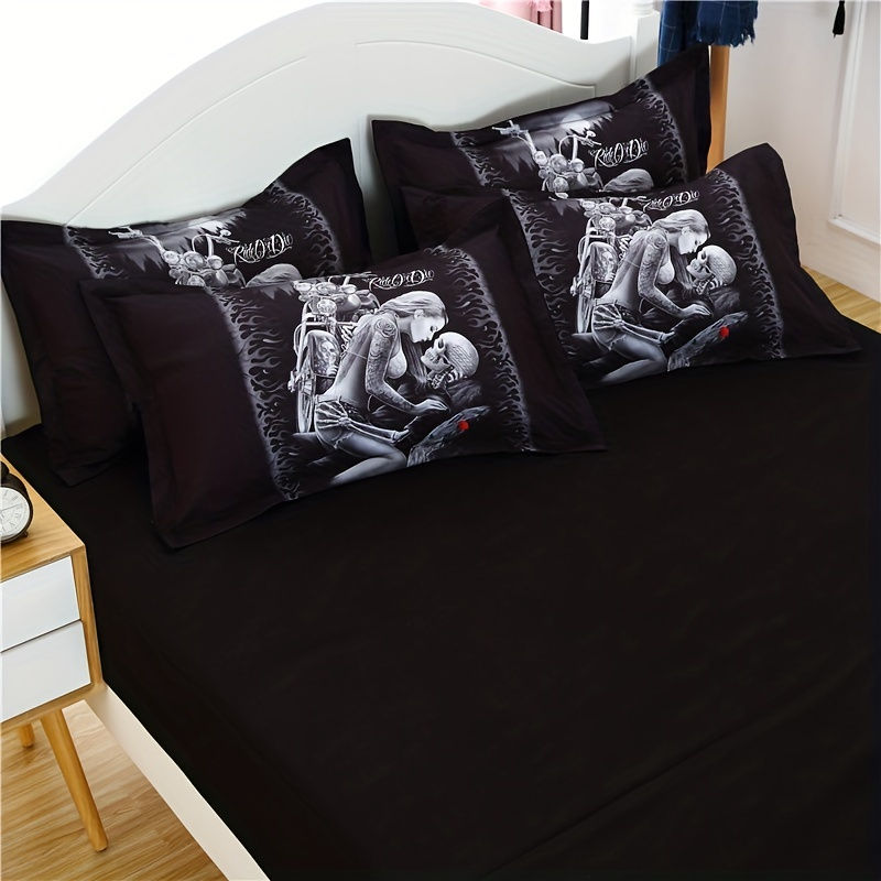 Thumbnail: Skull Rose 3pcs Bedding Set - Soft & Comfortable Duvet Cover with Pillowcases - 