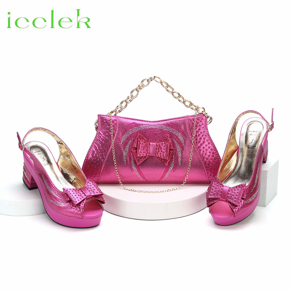 Thumbnail: New Fashionable Fuchsia Color Peep Toe Ladies Shoes Matching Bag Set For Nigeria
