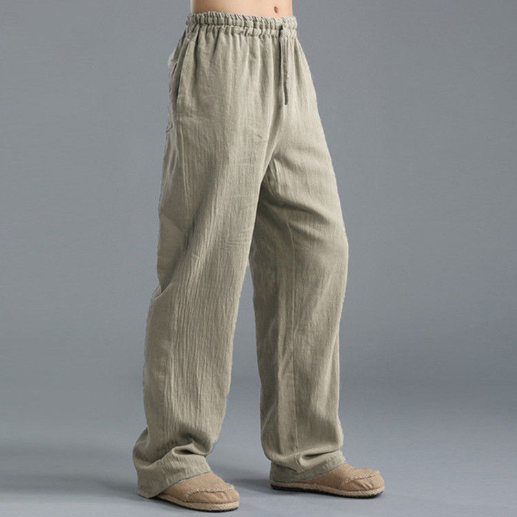 Thumbnail: Mens Summer Casual Cotton Linen Loose Drawstring Yoga Pants Trousers  Men Clothi