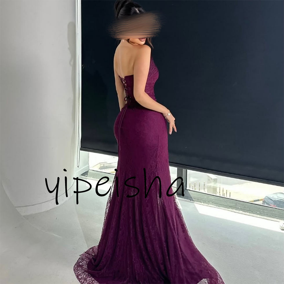 Thumbnail: Customized Strapless Formal Evening Dresses Modern Pleat Side High Slit Mermaid 