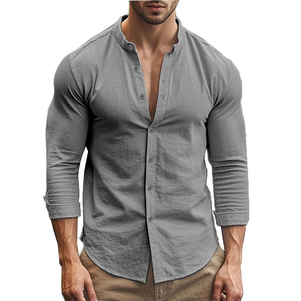 Thumbnail: Men's Henry Shirts Cotton Linen Slim Fit Causal Hawaiian Solid Color Basic Style