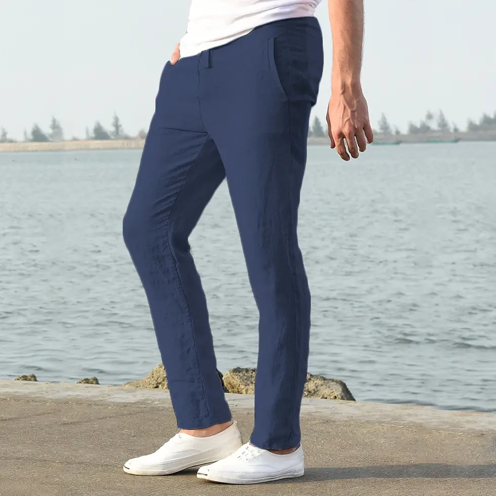 Thumbnail: Men's Cotton Linen Pants Male Autumn New Breathable Solid Color Linen Trousers F