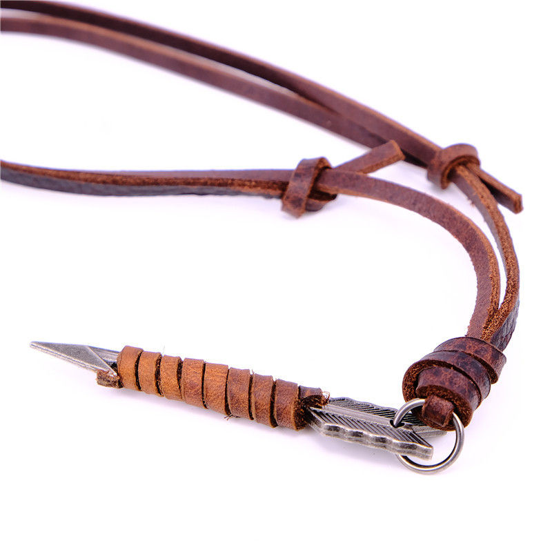 Thumbnail: Men Vintage Leather Arrow Punk Necklaces Pendants Body Choker Chain Jewelry Gift
