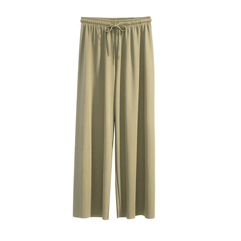 Thumbnail: Women Ankle-Length Wide Leg Pants Casual Summer Solid Elastic Waist Loose Ice Si
