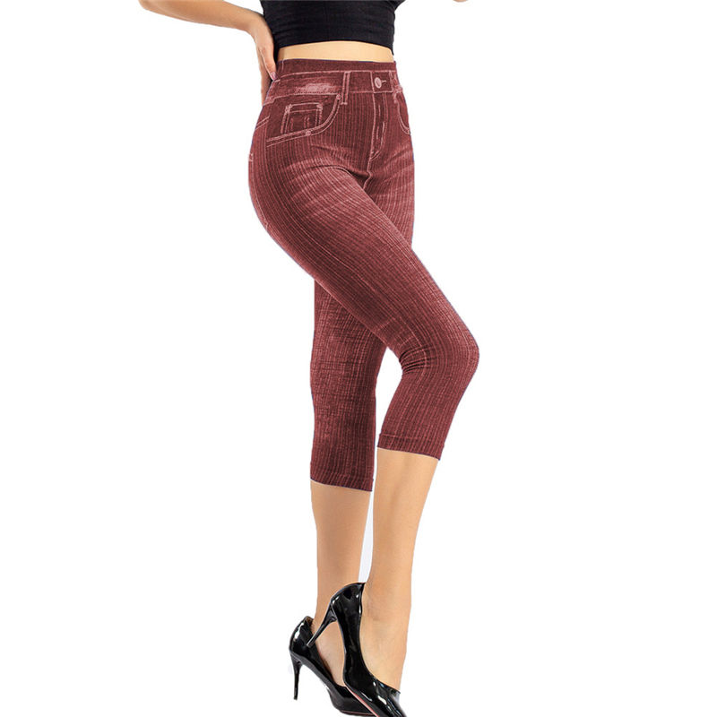Thumbnail: Women Denim Print Leggings Fashion Slim Leggings Faux Jeans Leggings Stretch Pri