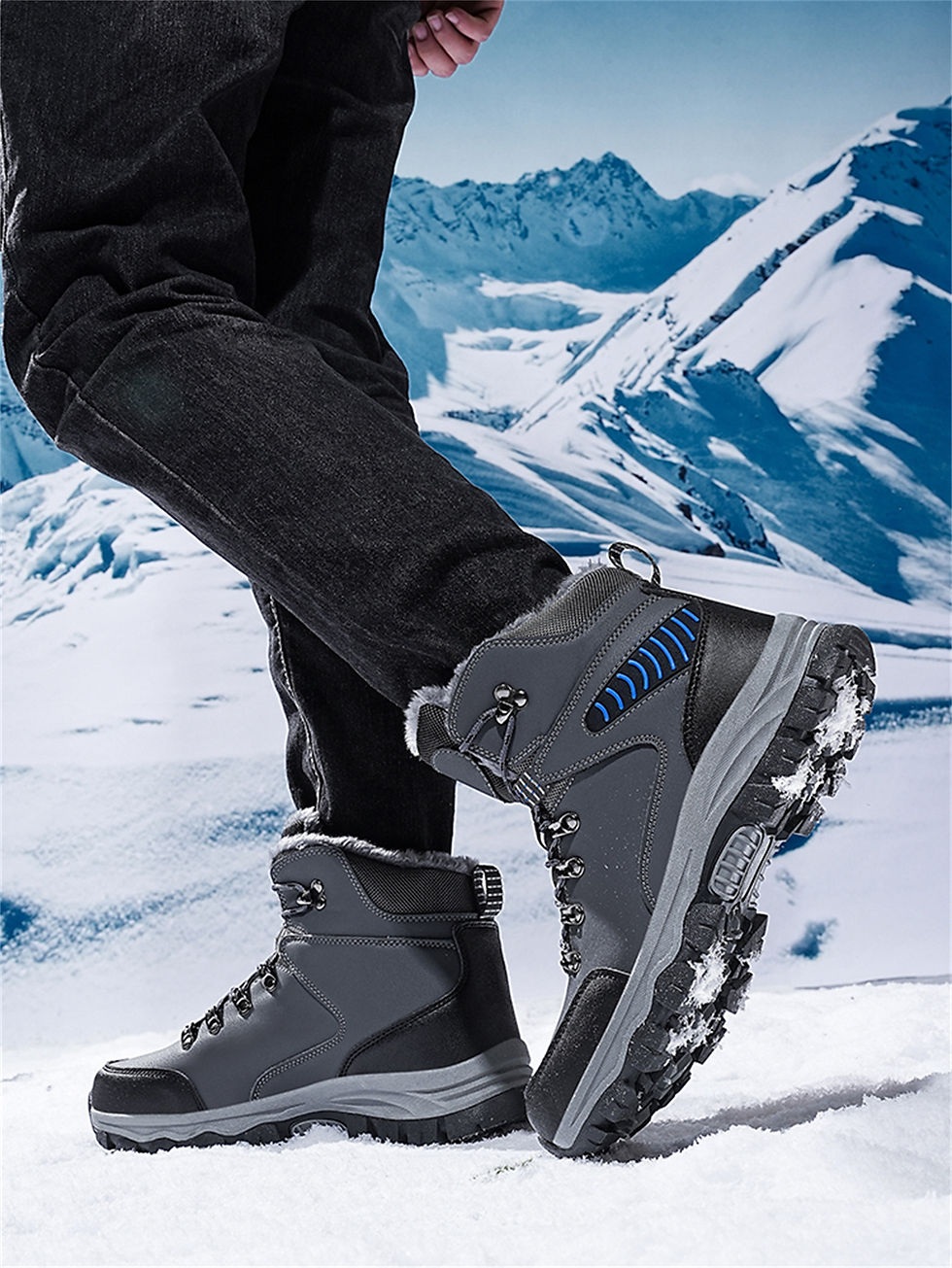 Thumbnail: Mens Winter Snow Boots Durable Slip-resistant Windproof High-Top Sneakers Warm C