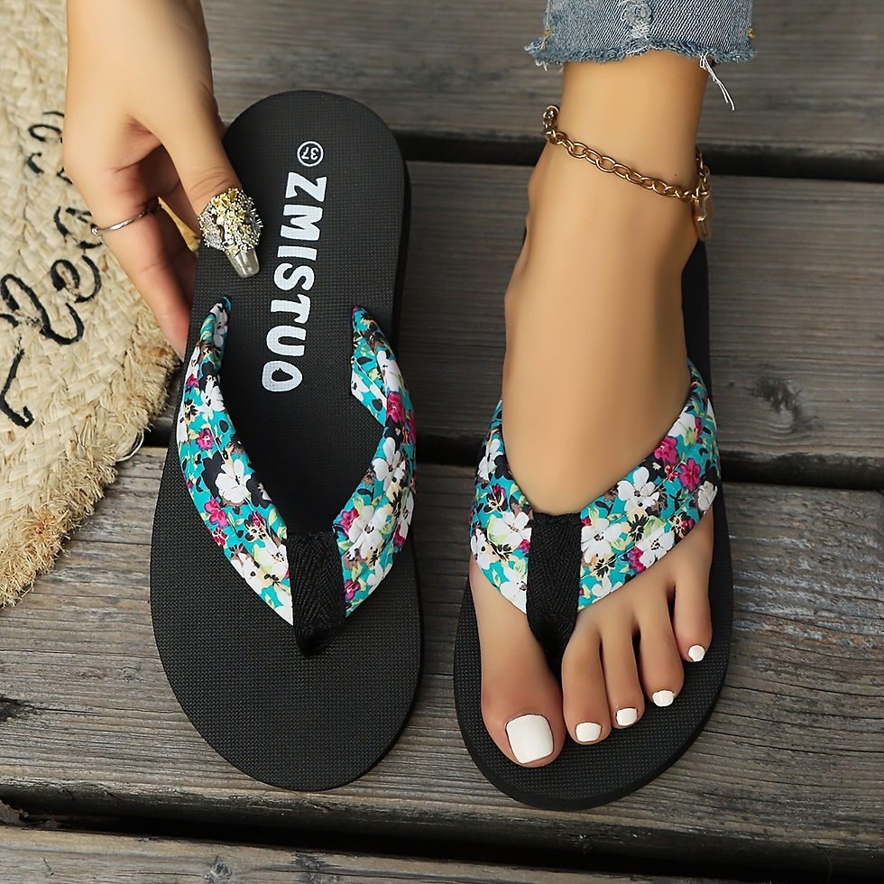 Thumbnail: Women's beach flip-flops with flowers, comfortable High Quality platform slipper