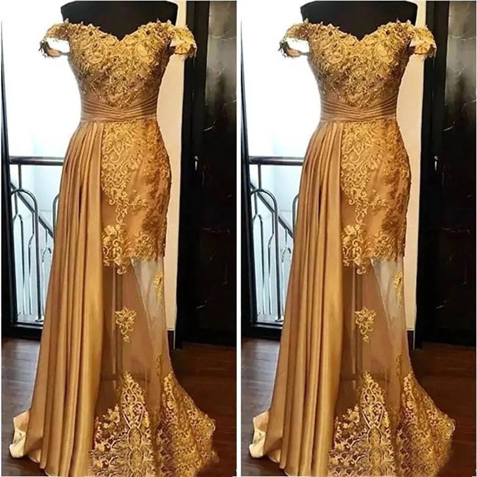 Thumbnail: New Backless Formal Dresses Evening Dress Gold Customized Off-Shoulder V Neck Ap