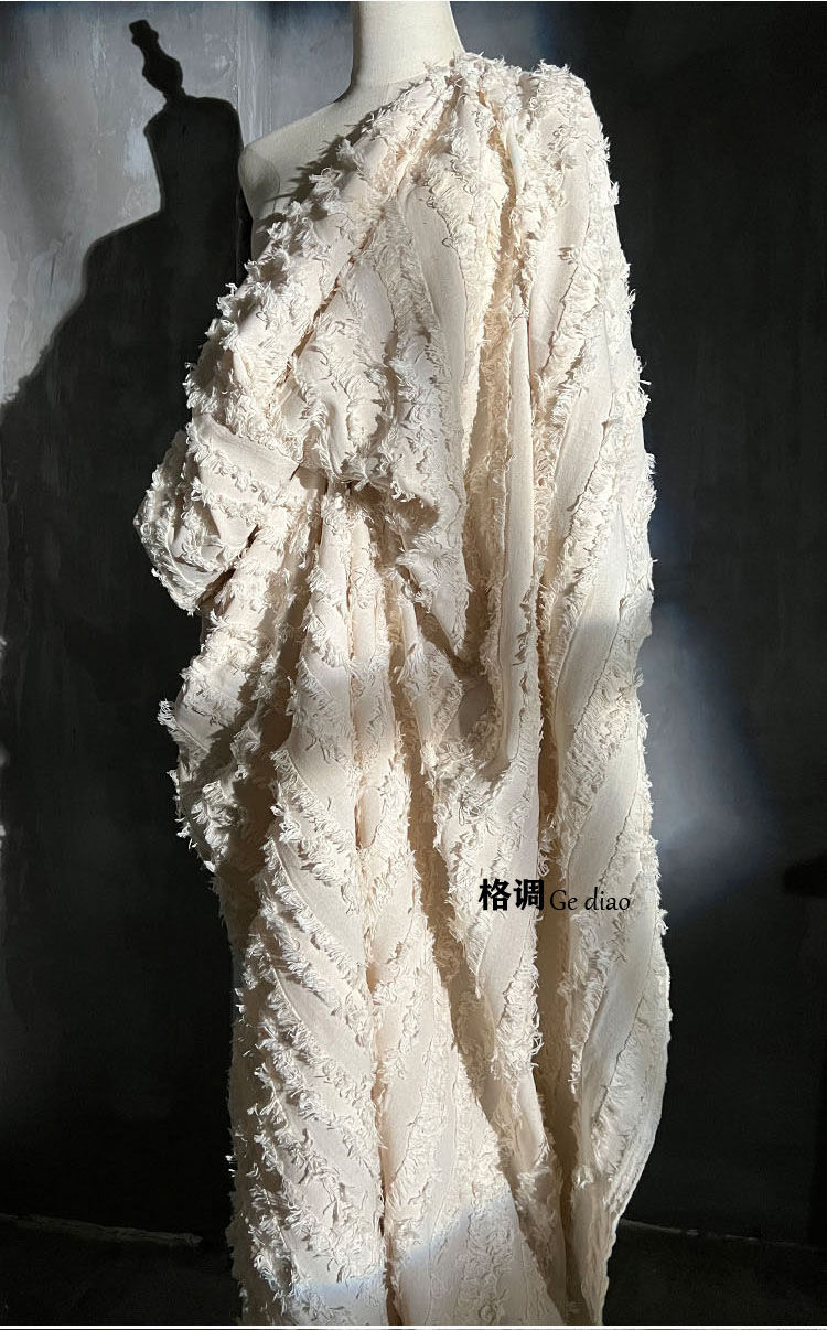 Thumbnail: Cotton Linen Material Fabric Fringed Washed Worn-out Texture Bag Designer Clothi