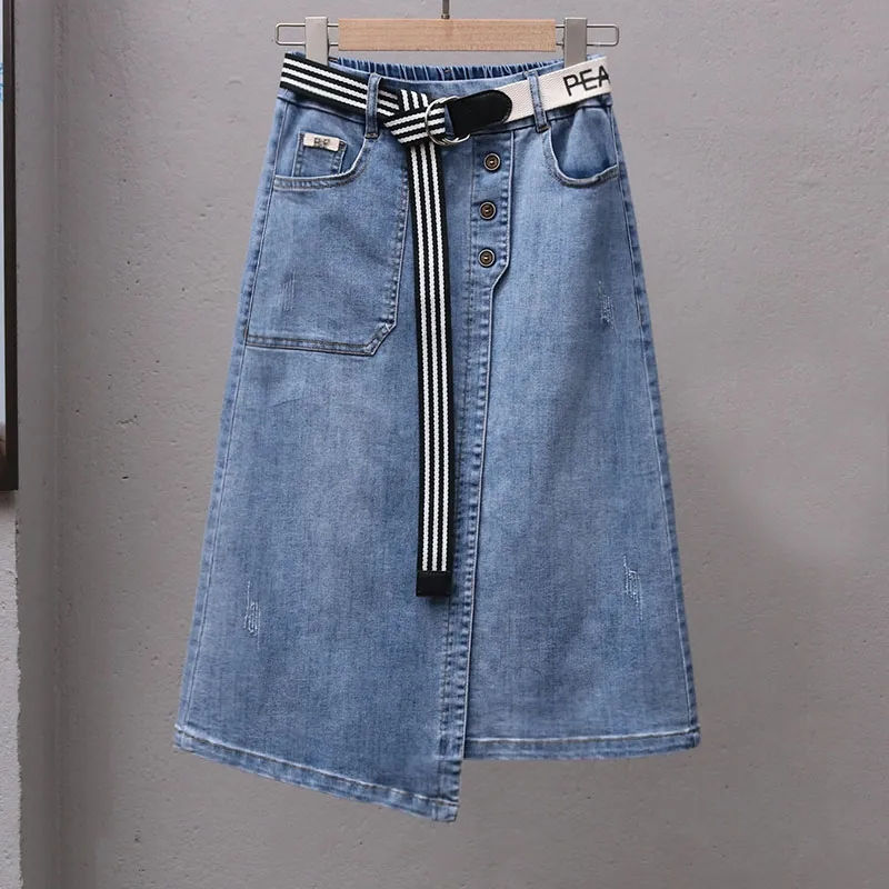 Thumbnail: Women's Denim Skirts Spring Summer High-waisted Jeans Skirts Streetwear Female S