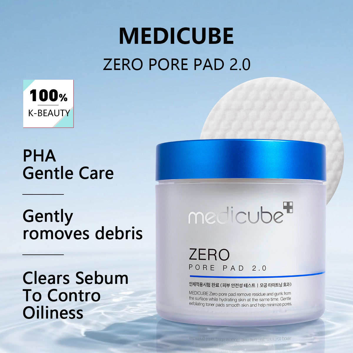 Medicube ZERO PORE PAD 2.0,Pre-Soaked Dual-Texture Cotton Pads,Hydrating&Soothin