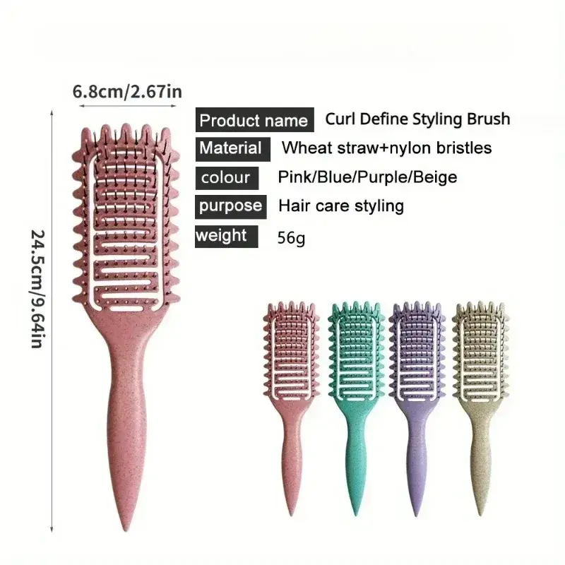 Thumbnail: Curl Define Styling Brush Hollow Out Detangling Hair Brush Tangled Wet Curly Hai