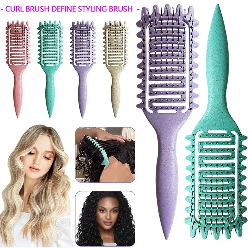 Thumbnail: Curl Define Styling Brush Hollow Out Detangling Hair Brush Tangled Wet Curly Hai