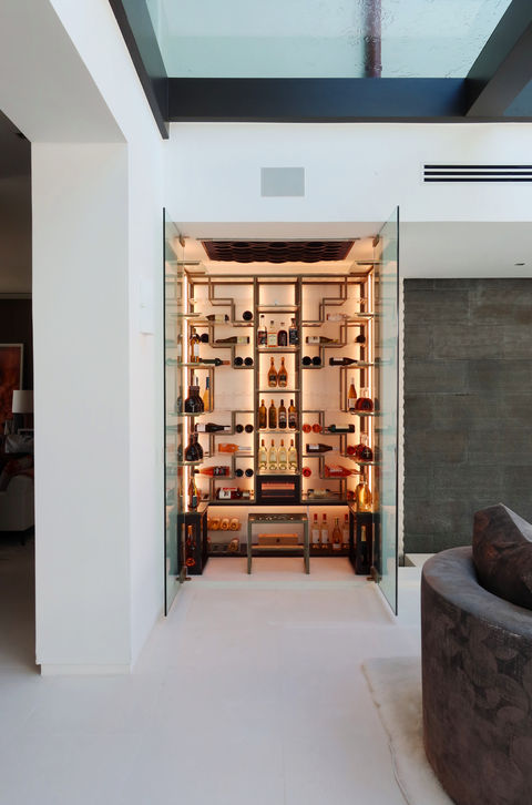 Celebrity wine cellar DJ Khaled Miami - detail view custom wine storage, vertical display, Dragon Cellars