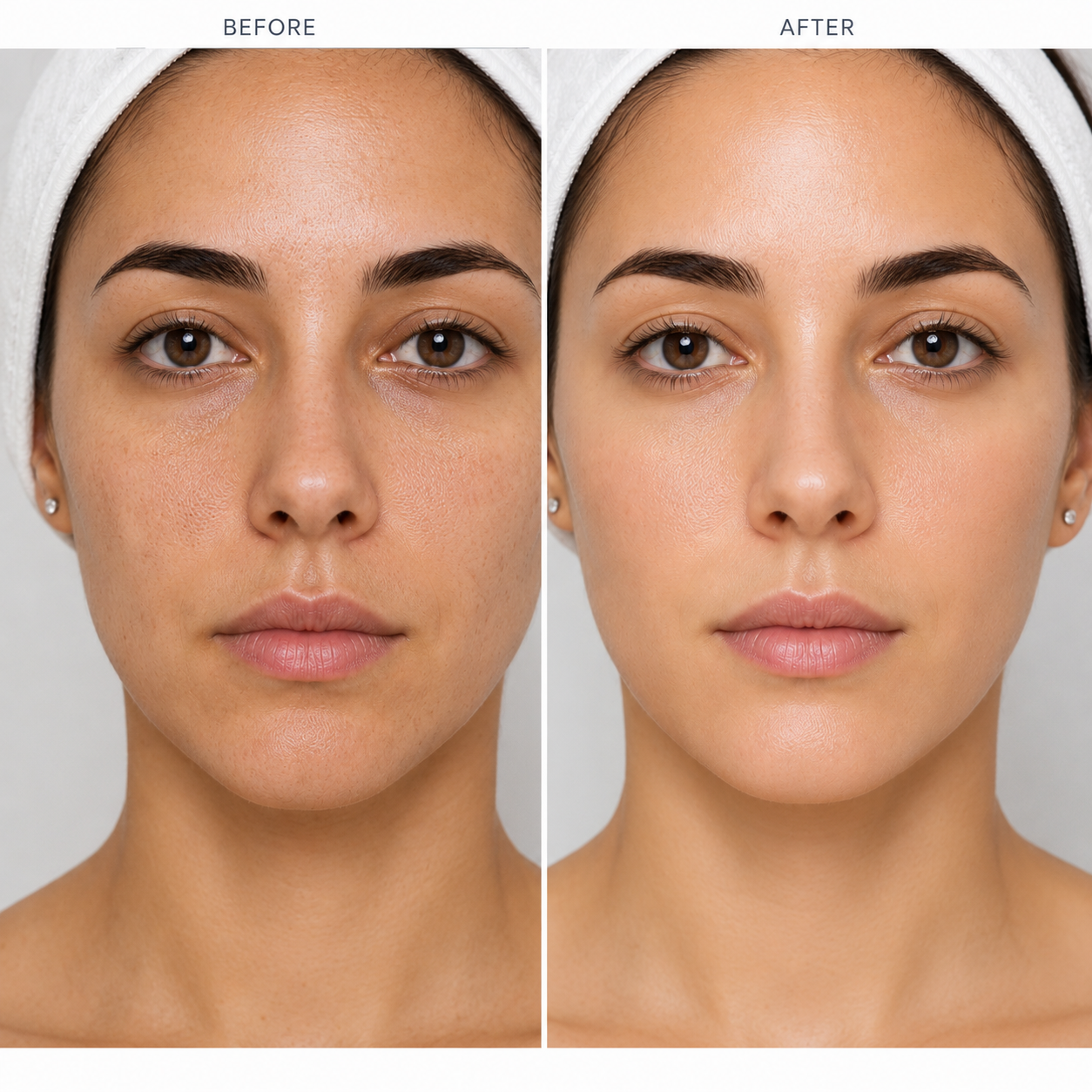 Resultados antes y después del tratamiento facial personalizado Essential en Browsome Studio Doral Miami.