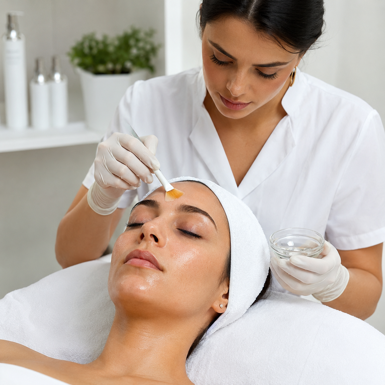 Renewing facial with personalized chemical peel at Browsome Studio in Doral, Miami