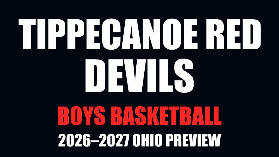 Tippecanoe Red Devils boys basketball — 2026–2027 Ohio Preview. Sharp white and red text on a nearly black background.