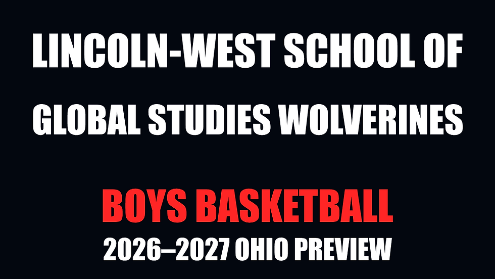 Lincoln-West School of Global Studies Wolverines boys basketball — 2026–2027 Ohio Preview. Sharp white and red text on a nearly black background.