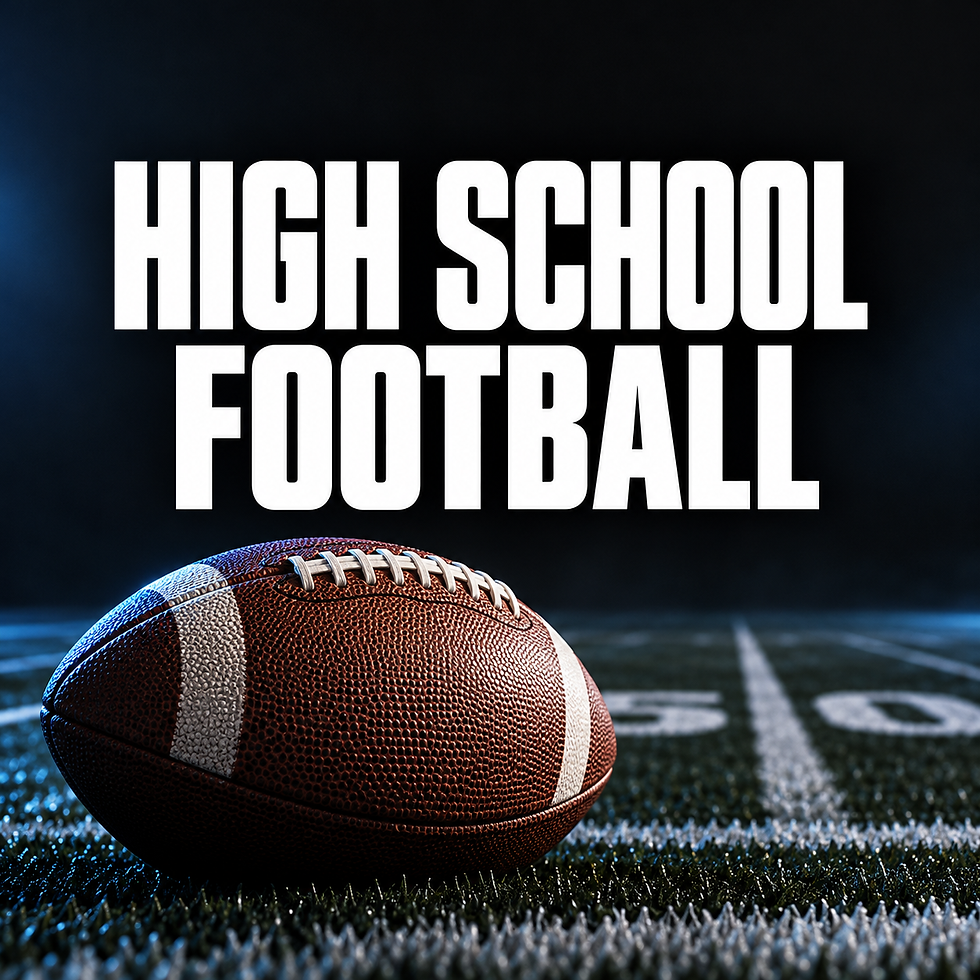 High school football topic graphic with a football on the field