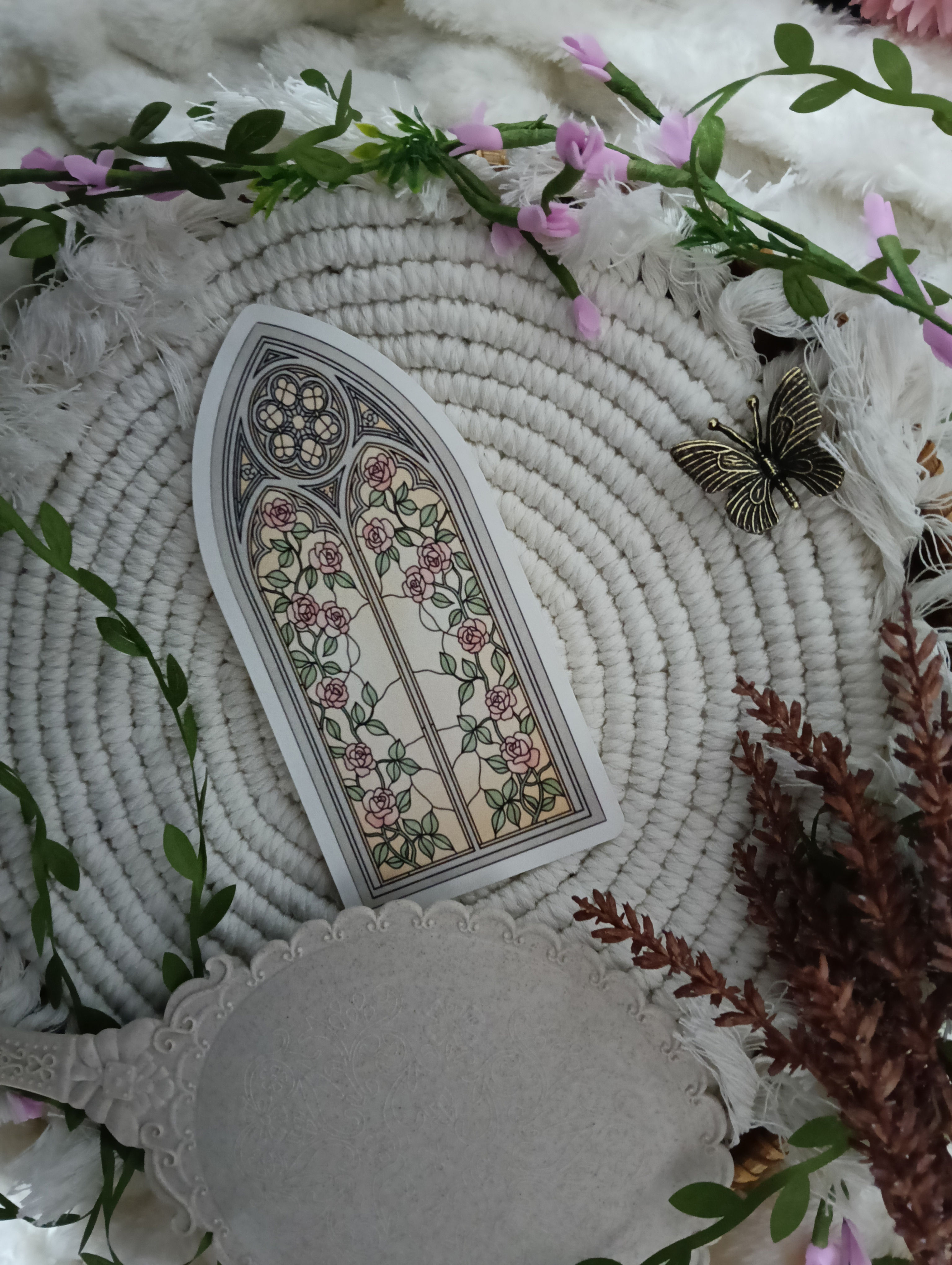 Rose Stained Glass Arch Die-cut Bookmark