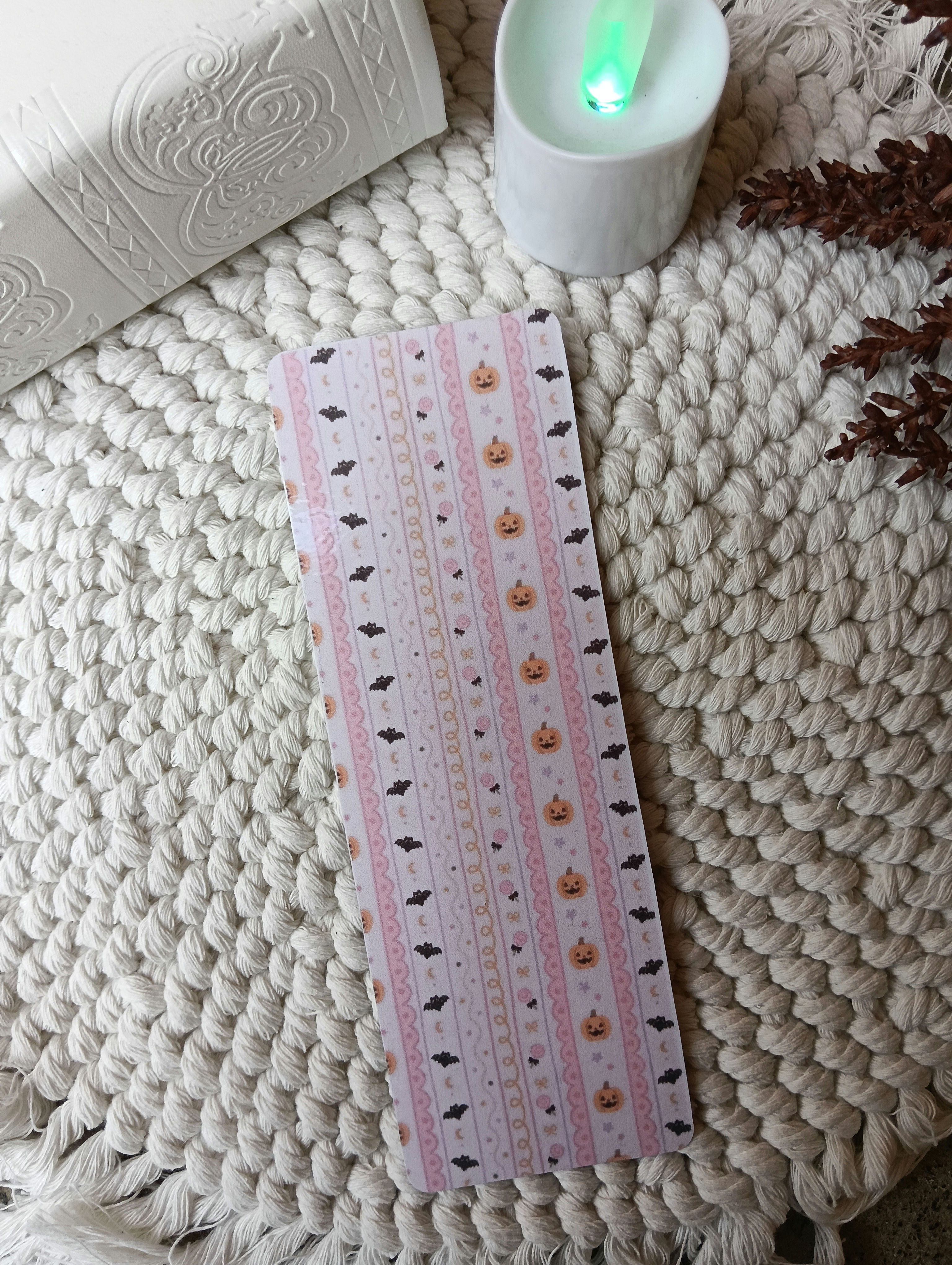 Pumpkin & Bat pattern bookmark