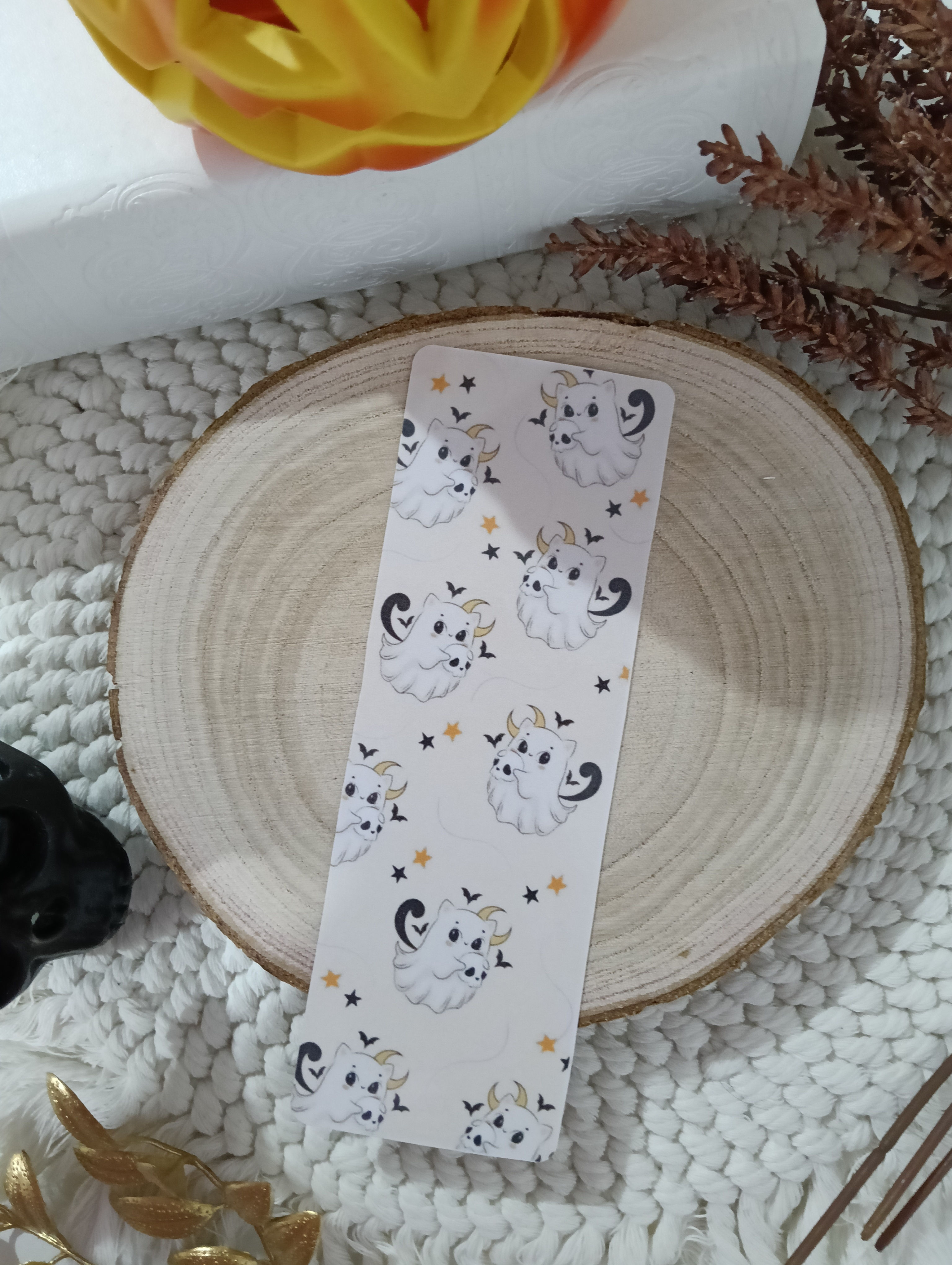 Ghost cat with skull bookmark