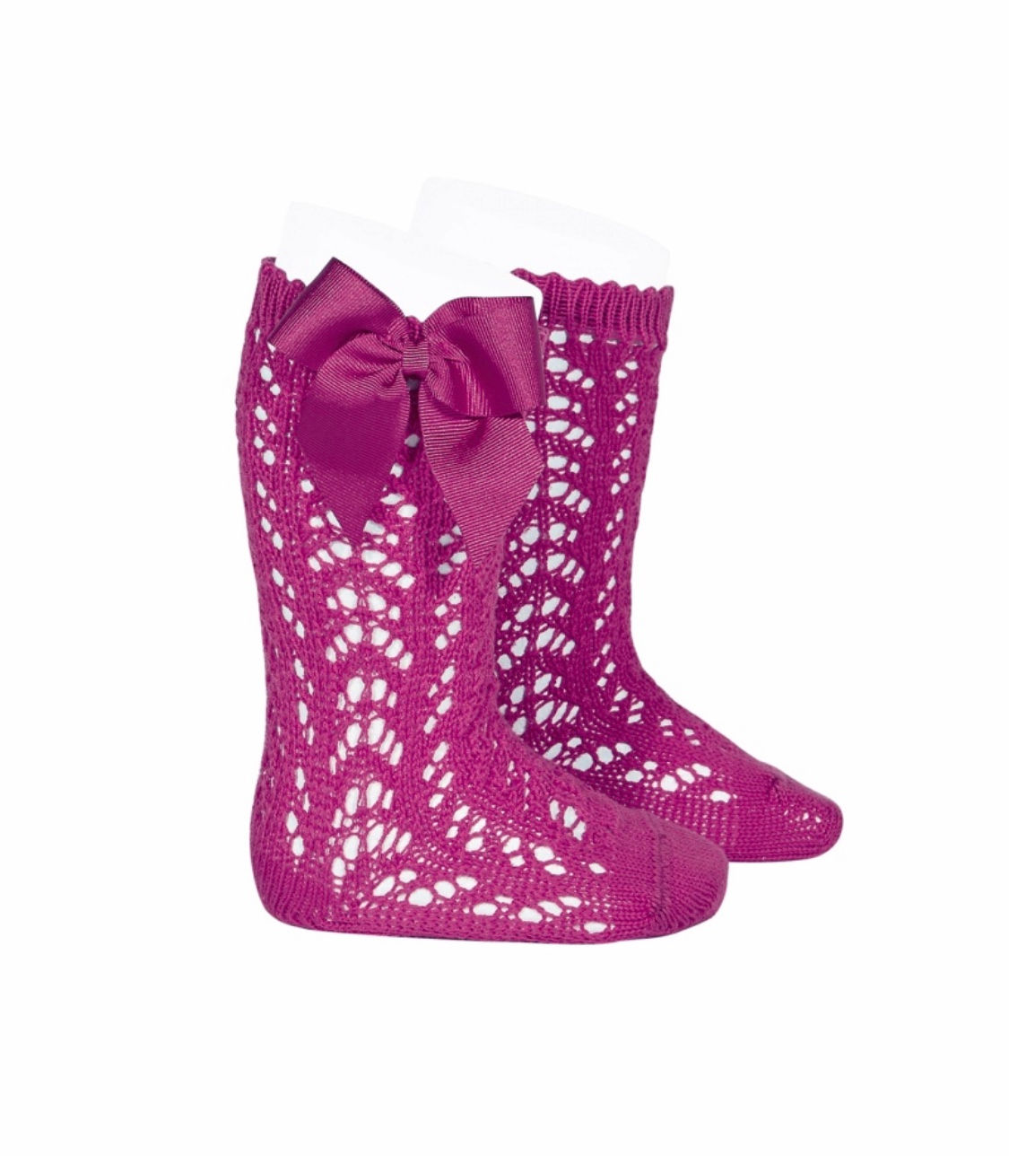 Girls Crochet High Socks w/Bow Condor  FUCSIA 