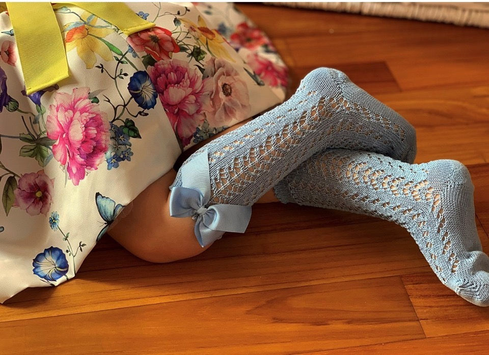 Thumbnail: Girls1 Crochet High socks w/bow LAVANDER.