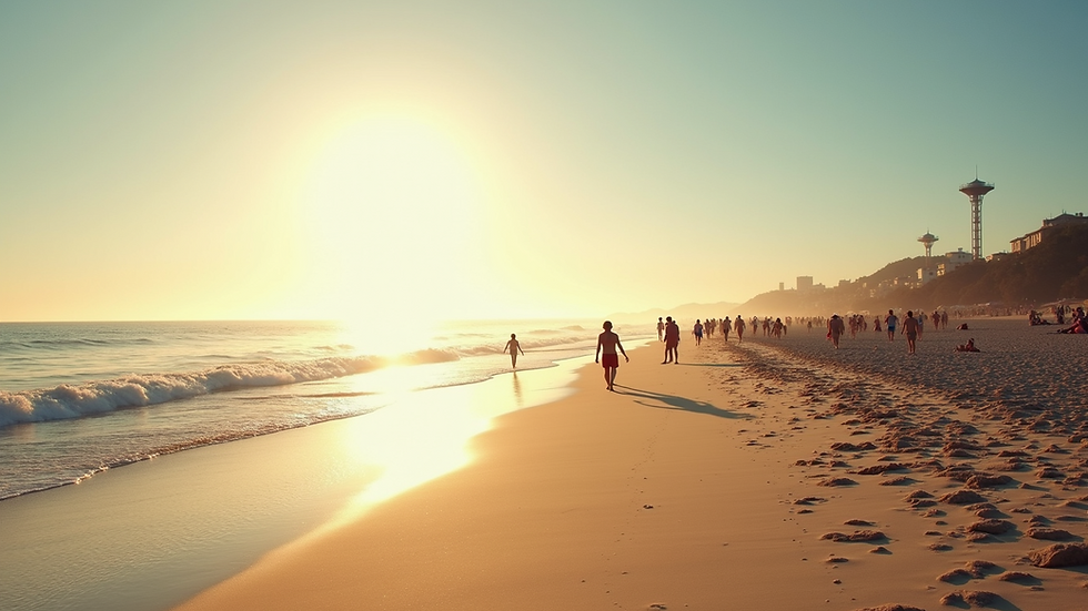 Wide angle view of people basking in the sun at a beach