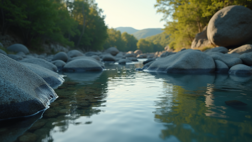 Eye-level view of serene water body surrounded by rocks