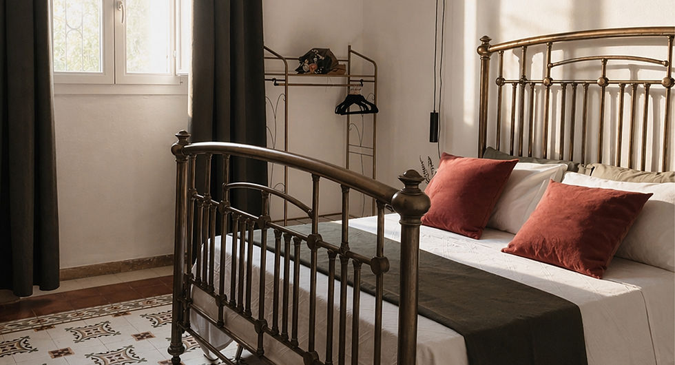 Sicilian-style double bedroom with natural light and vintage details at Dimora Villa Sofia, holiday home in Sicily