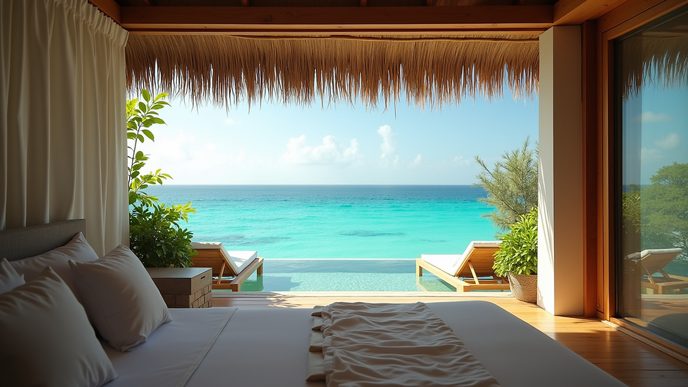 Eye-level view of a cozy Negril Beach Condo with a stunning ocean view
