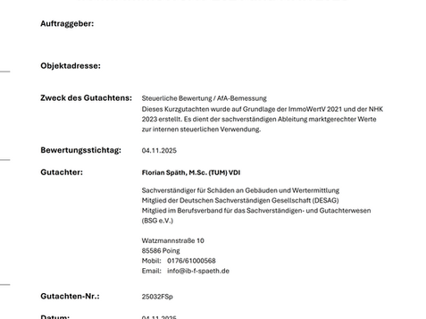 Verkehrswert Gutachten Ingenieurbüro Florian Späth