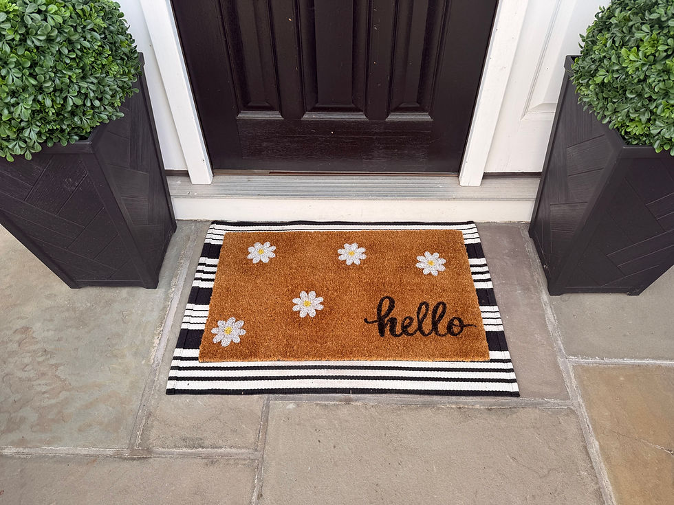painted coir mat: hello with flowers