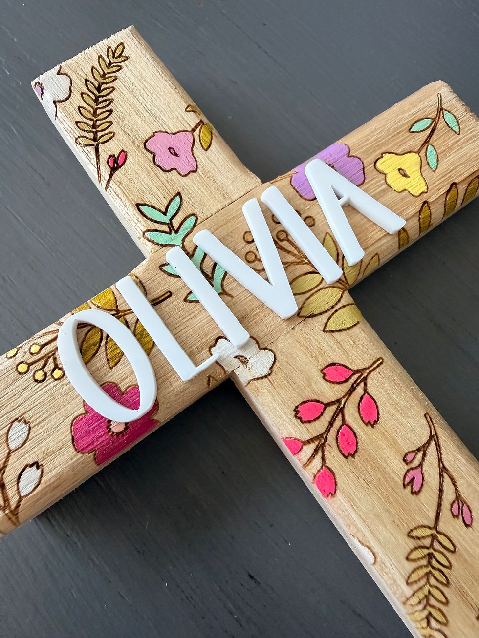 Thumbnail: Religious Cross with floral hand painted engraving