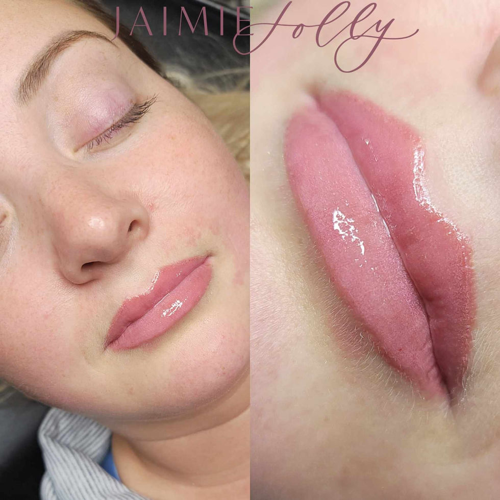 a close up of a woman 's lips with jaimie holly written on the bottom