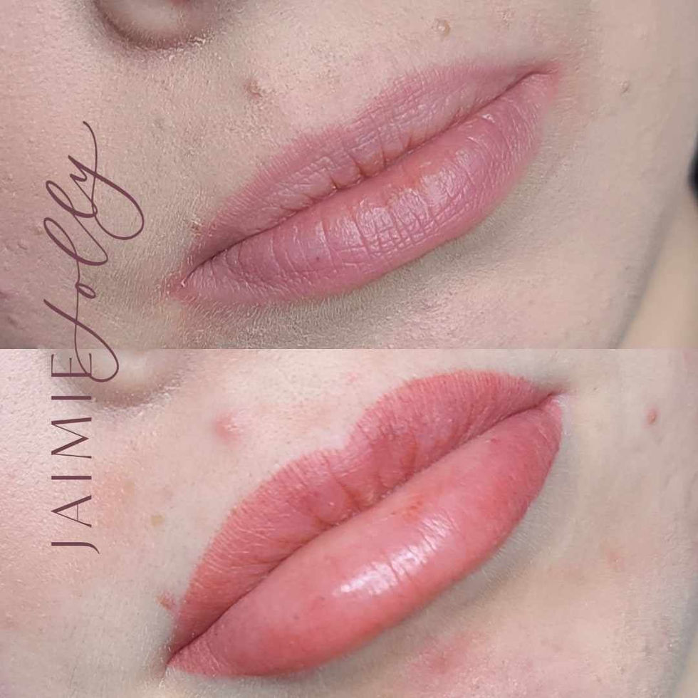 a before and after photo of a woman 's lips by jamie holly