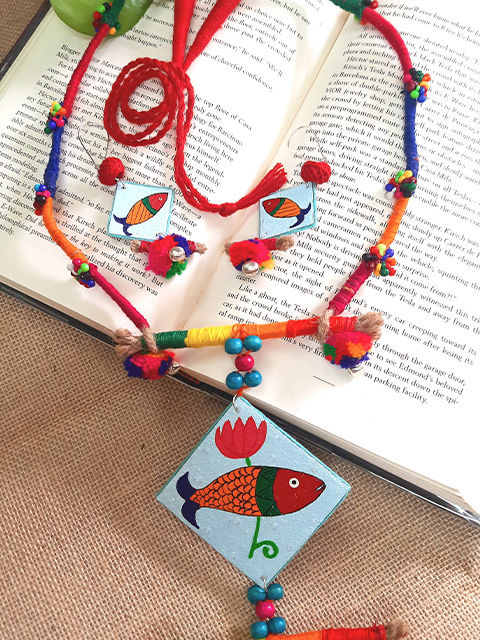 Thumbnail: Jalpari Handpainted Boho Jewellery Set with Matching Earrings