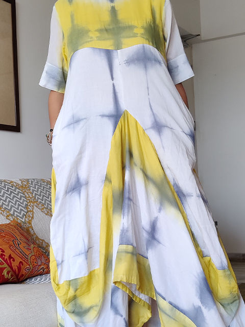 Thumbnail: Dhoti Style Clamp Dyed Dress - Yellow & Grey