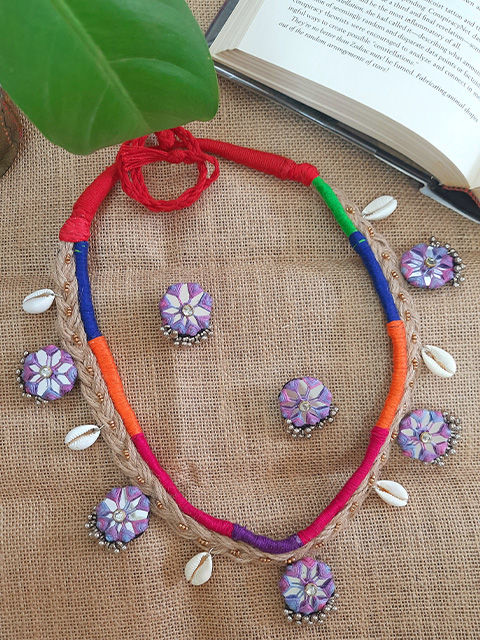 Banjaran Mirror Necklace with Kutchi Mirror Work Earrings in Tribal Style