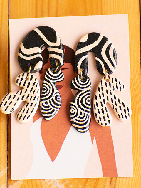 Thumbnail: Black and White Clay Earrings
