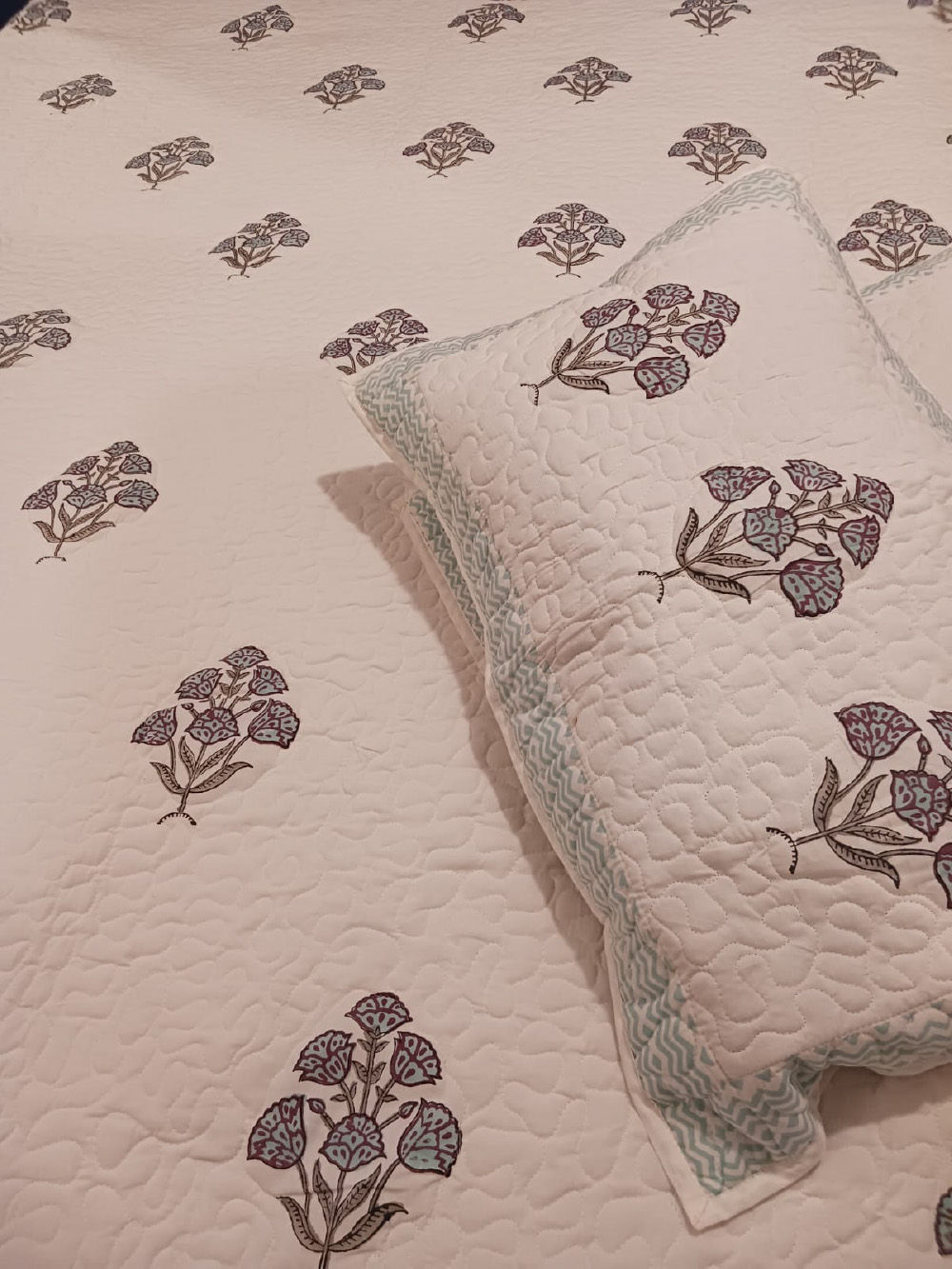 Green Handblock Quilted Bedcover
