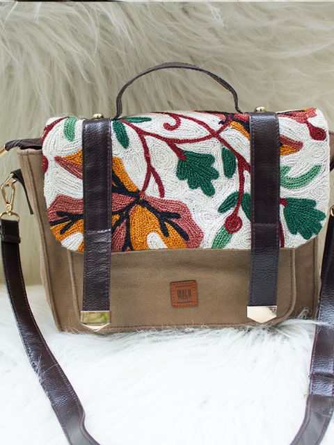 Maple Hand Embroidery Suede Satchel Sling Bag