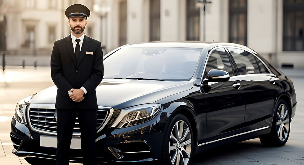 Chauffeur-driven luxury limousine in Birmingham, illustrating the secure and professional airport transfer or corporate event experience provided by top-rated local services.