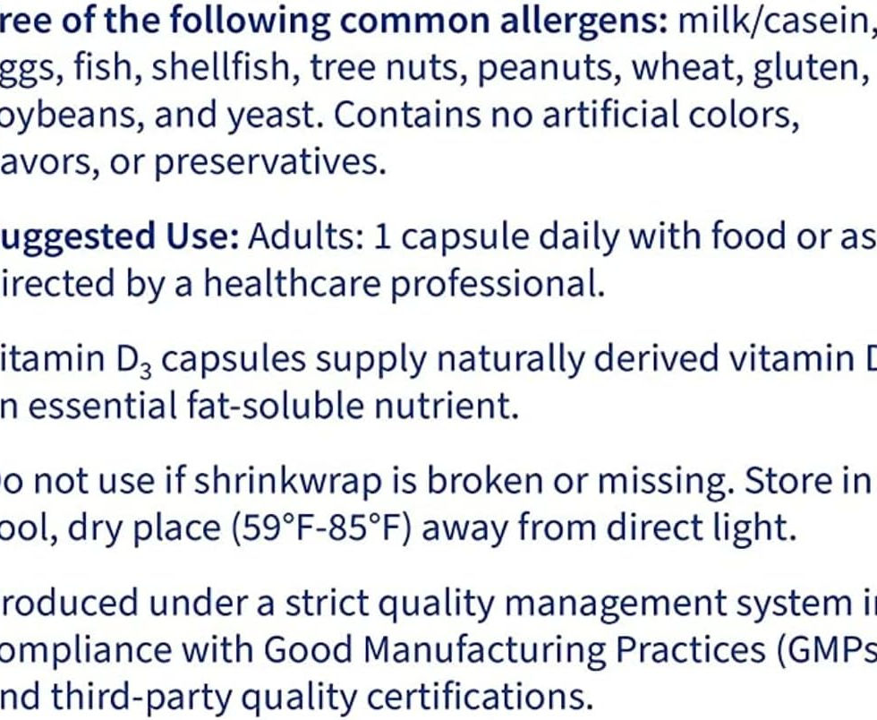 RHMD Vitamin D3 5000 IU - High Potency Vitamin D 125mcg - Immune Support Back Label 2