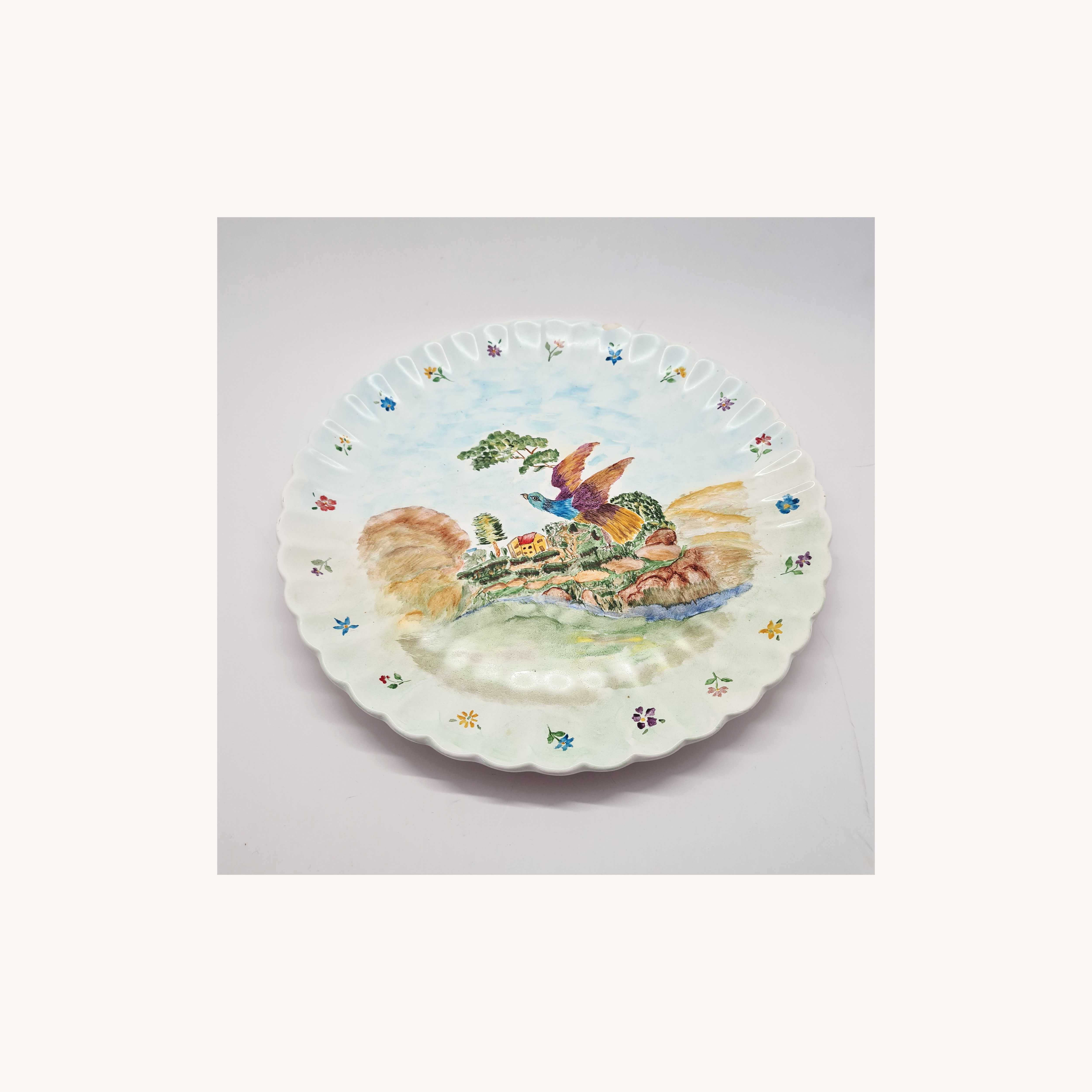 צלחת מפורצלן מצויירת בצבעי שמן - עבודת יד