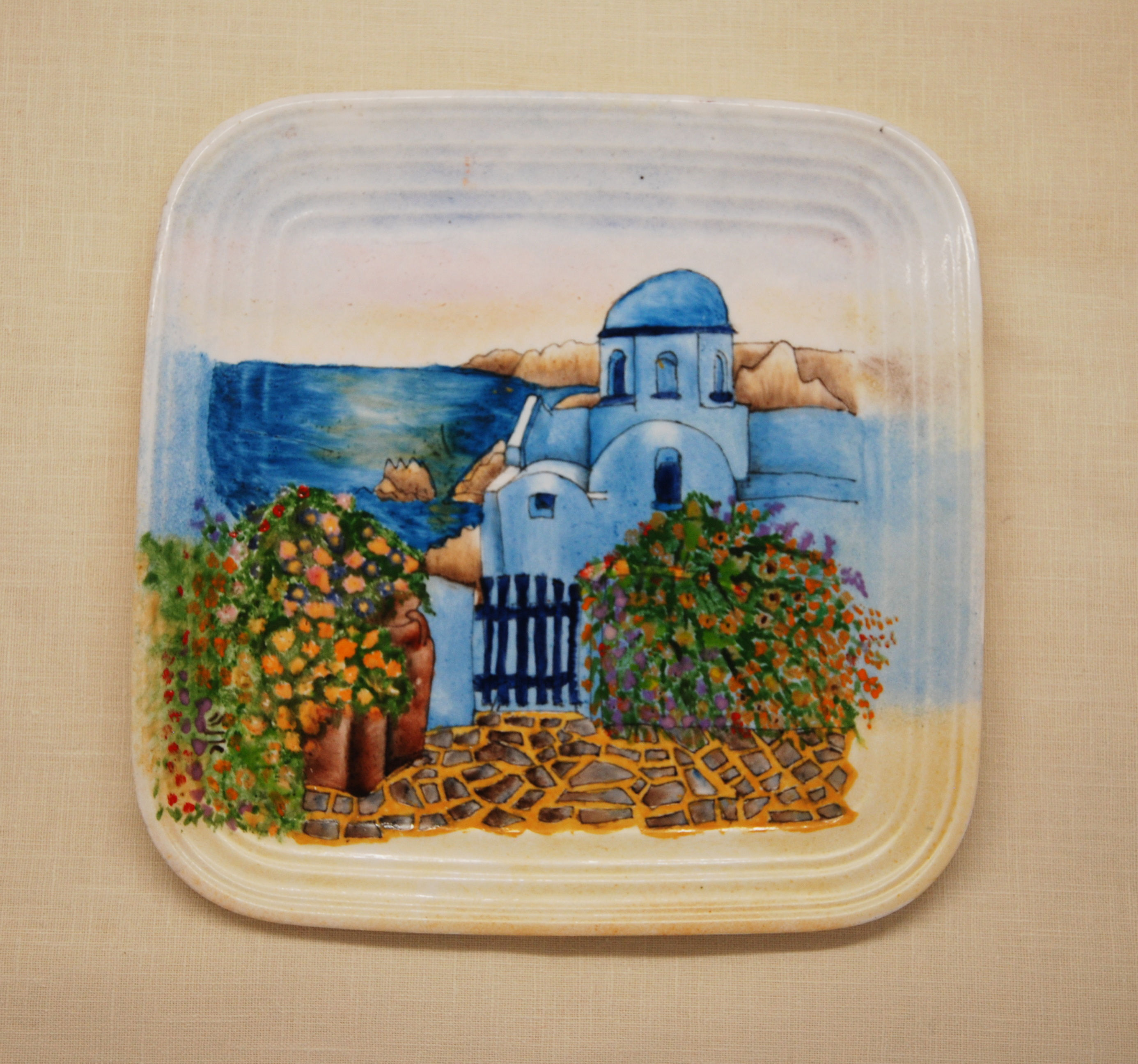 צלחת פורצלן מצויירת בצבעי שמן - עבודת יד