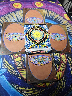 Custom proxy “Sol Ring” — radiant circular artifact design over array of iMage card backs