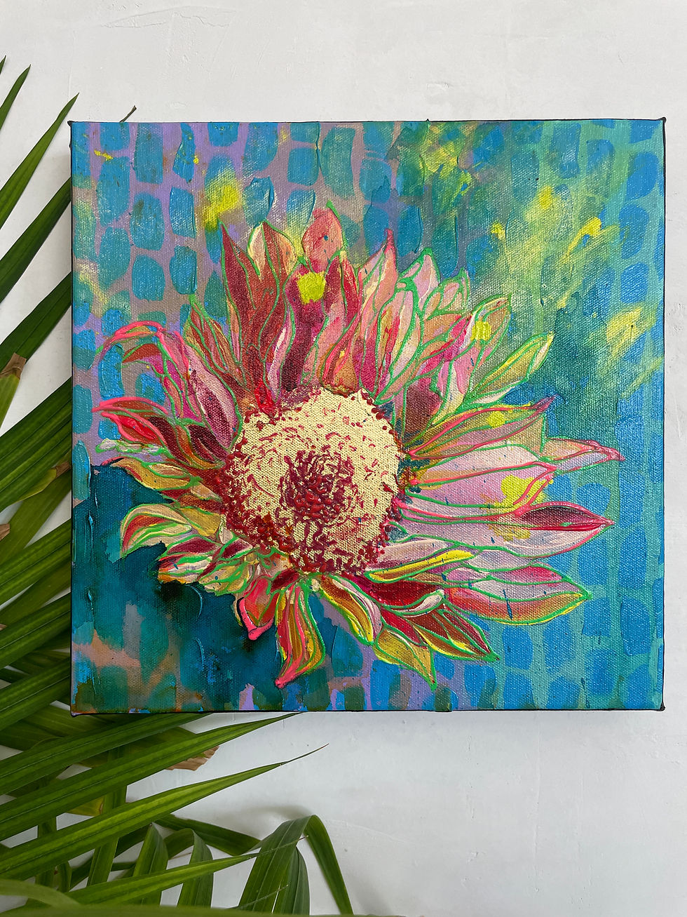 Thumbnail: Pink Sunflower with Blue Tiles