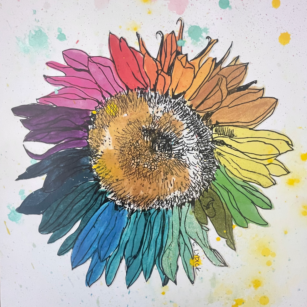 Thumbnail: Rainbow sunflower art print - hand embellished 12x12 Pride artwork